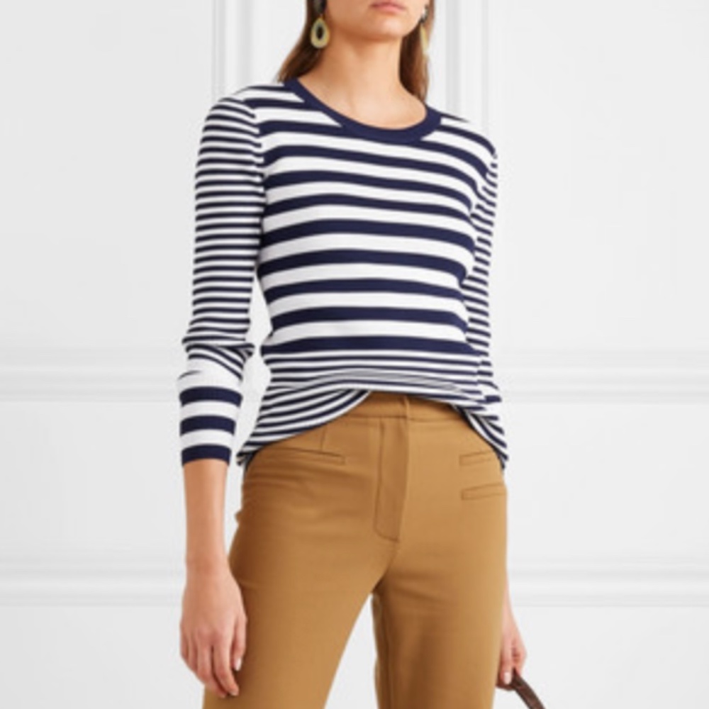 Michael Kors Striped Ribbed Stretch-Knit Sweater